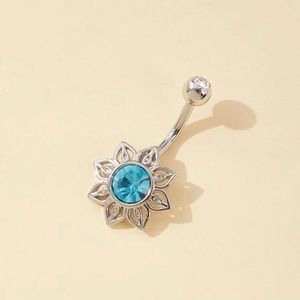 14g Flower Shaped Belly Ring with Blue CZ- Surgical Stainless Steel NWT